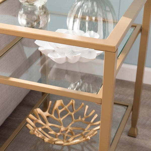 SEI Furniture Price Metal Side Table with Glass Shelf