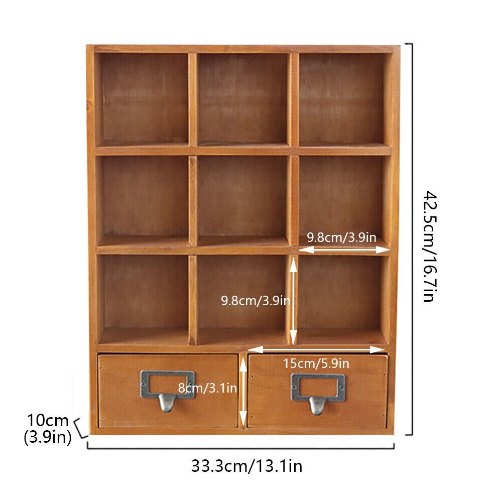 Wooden 9 Cube Chest with 2 Drawers Desktop Storage Cabinet