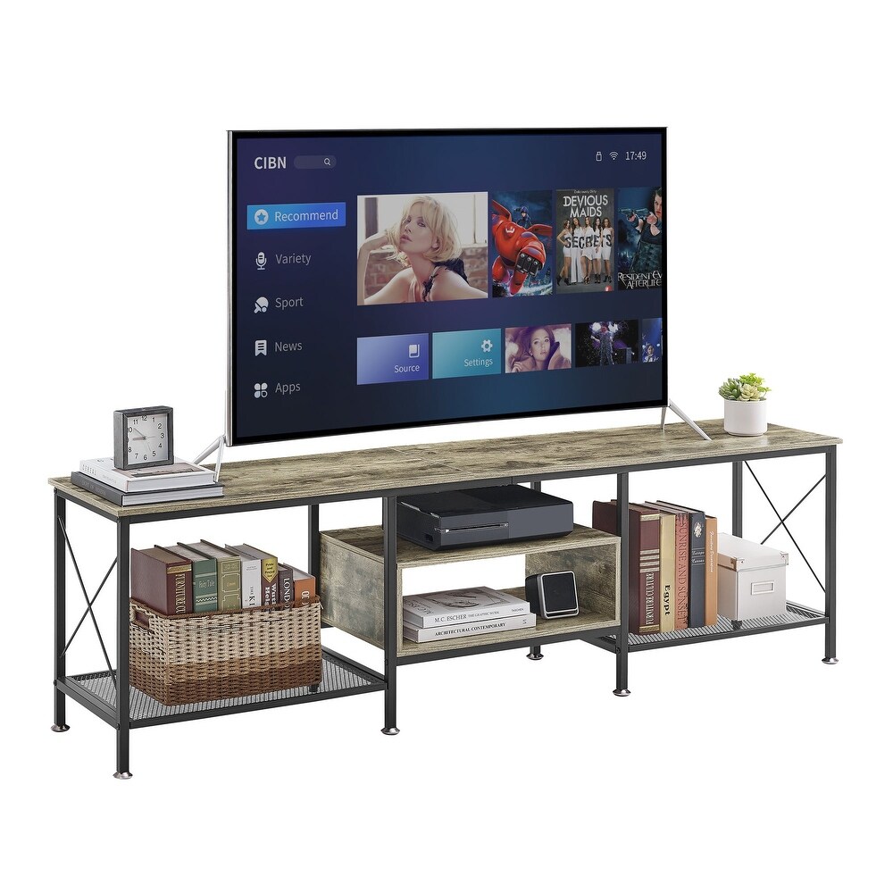 VECELO Large TV Console and TV Cabinet Industrial Entertainment Center for TVs up to 77  TV Stand