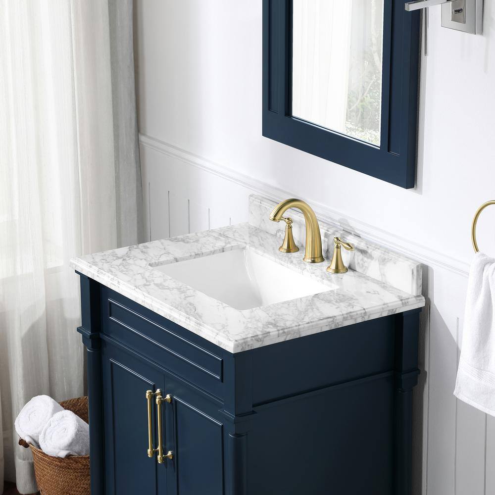 Home Decorators Collection Aberdeen 30 in. x 22 in. D x 34.5 in. H Bath Vanity in Midnight Blue with White Carrara Marble Top Aberdeen 30MB