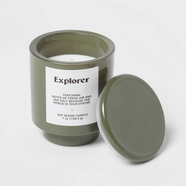 7oz Forest Exterior Painted Glass With Glass Lid Explorer Candle Green