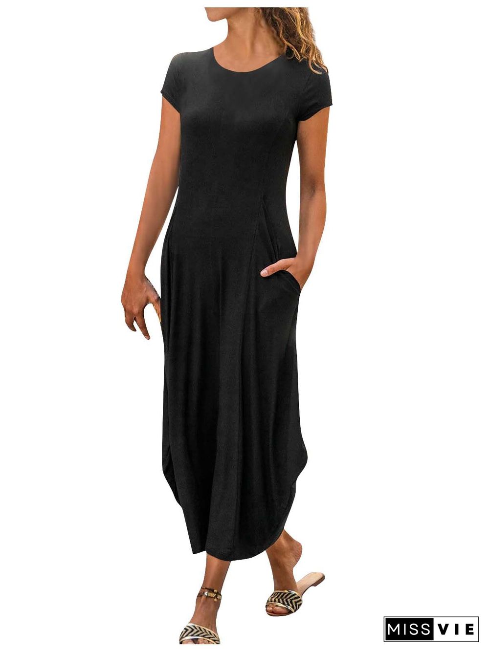 Women's Short Sleeve Scoop Neck Casuals Maxi Dress