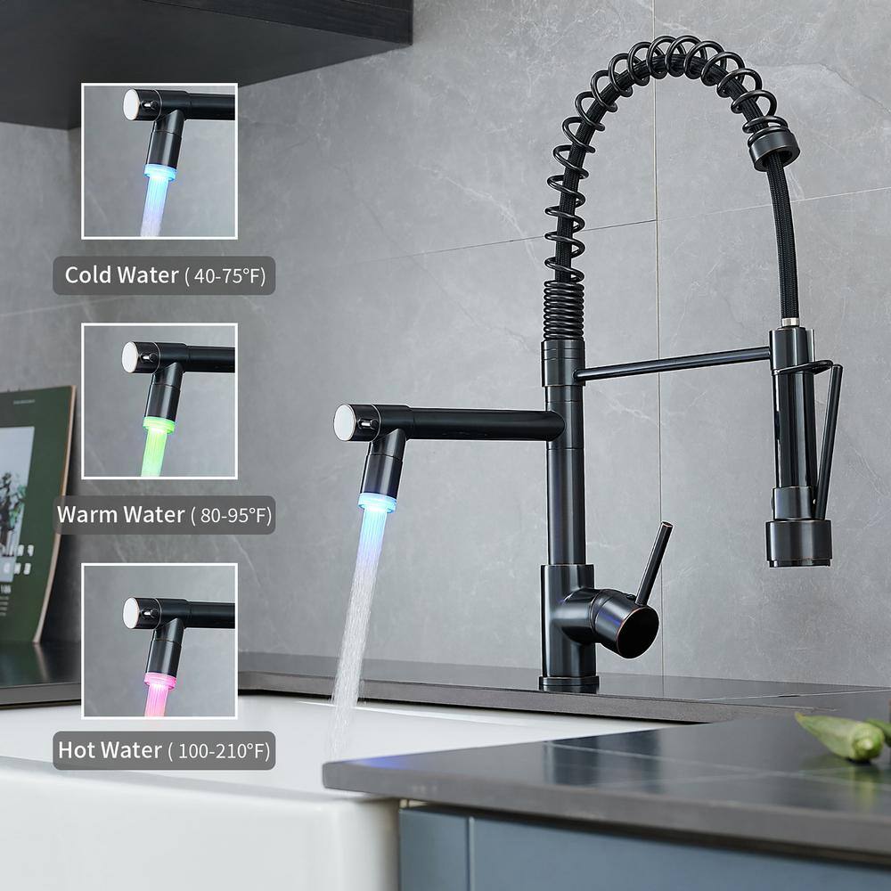 matrix decor Single Handle Standard Kitchen Faucet with LED in Matte Black MD-AL191ORBED