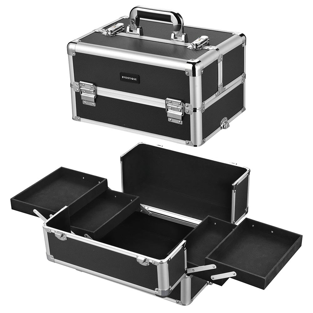 Byootique 4 in 1 Rolling Makeup Case Aluminum Keylock Black