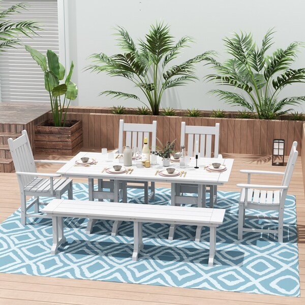 Polytrends Laguna Hdpe All Weather Outdoor Patio Dining Set with Rectangle Table，Arm Chairs and Bench (6Piece Set)