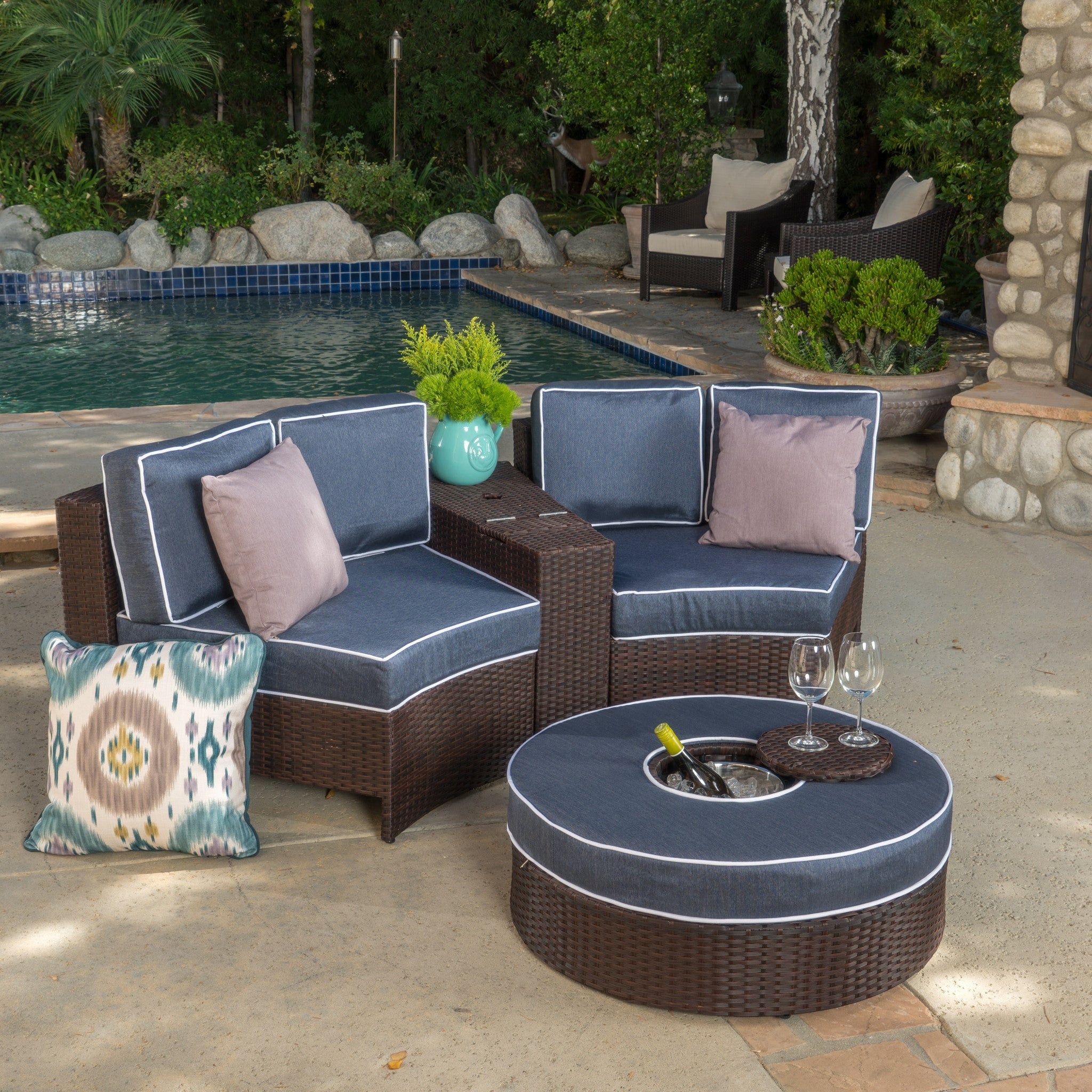 Riviera 4pc Outdoor Chat Set w/ Storage Trunk & Ice Bucket