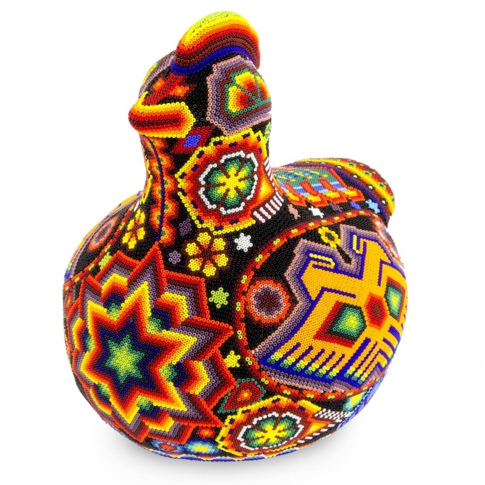 Handmade Happy Huichol Hen Beadwork Figurine (Mexico)