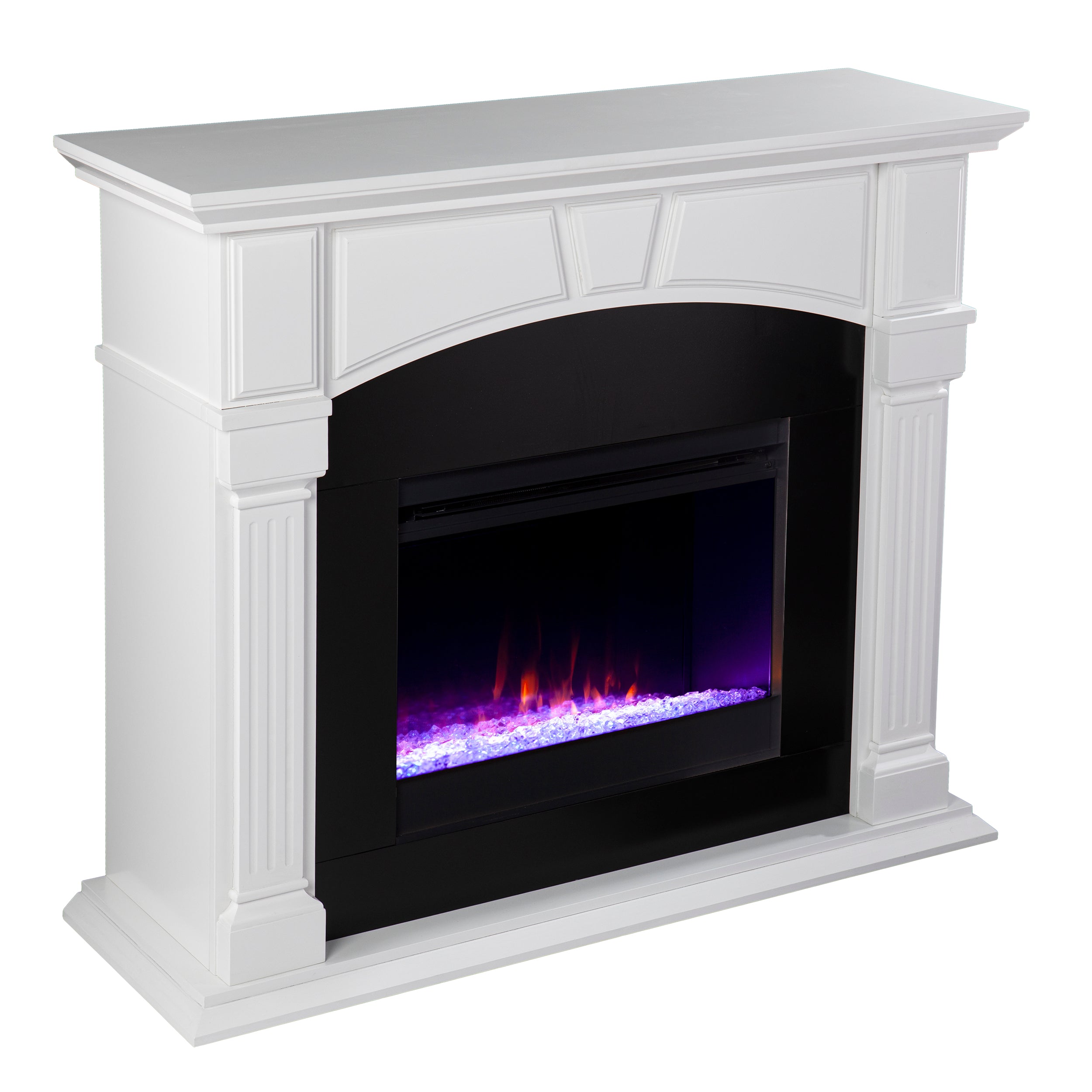 SEI Furniture Alaton Freestanding Transitional Color Changing Electric Fireplace in White and Black Finish