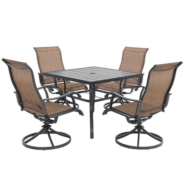 Nuu Garden Patio 5Piece Iron Dining Set with Textilene Swivel Chairs