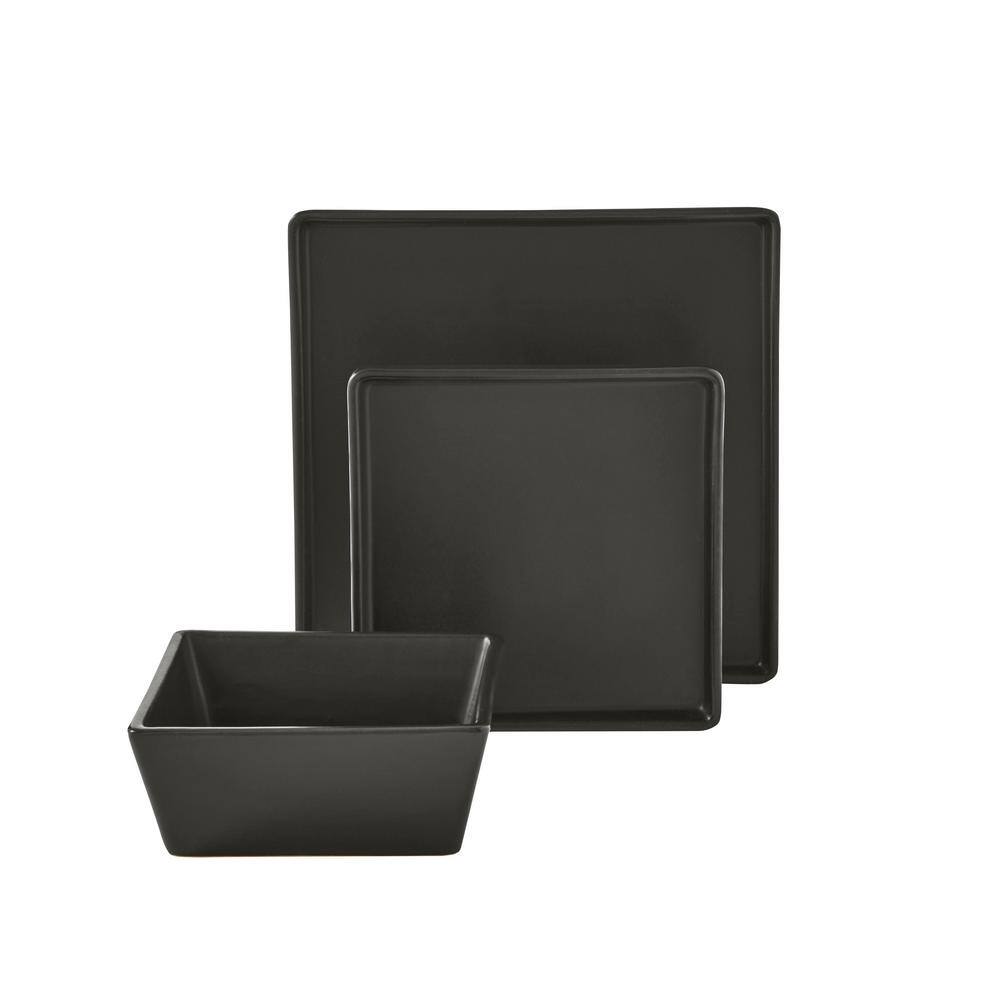 STONE LAIN Stone Lain Grace 12-Piece Dinnerware Set Stoneware Service For 4 Black Matte BLB0609