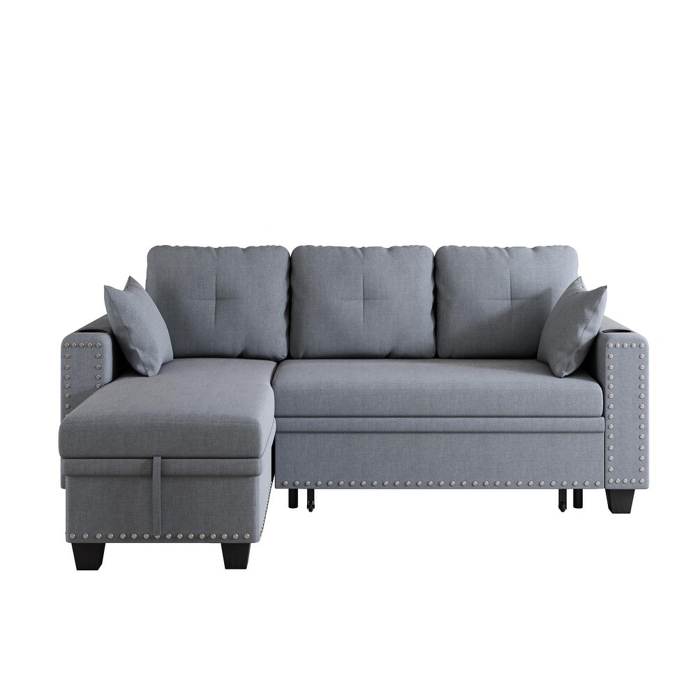 L shaped Sectional Recliner with Pull out Sofa Bed  Chaise Lounge Sofa