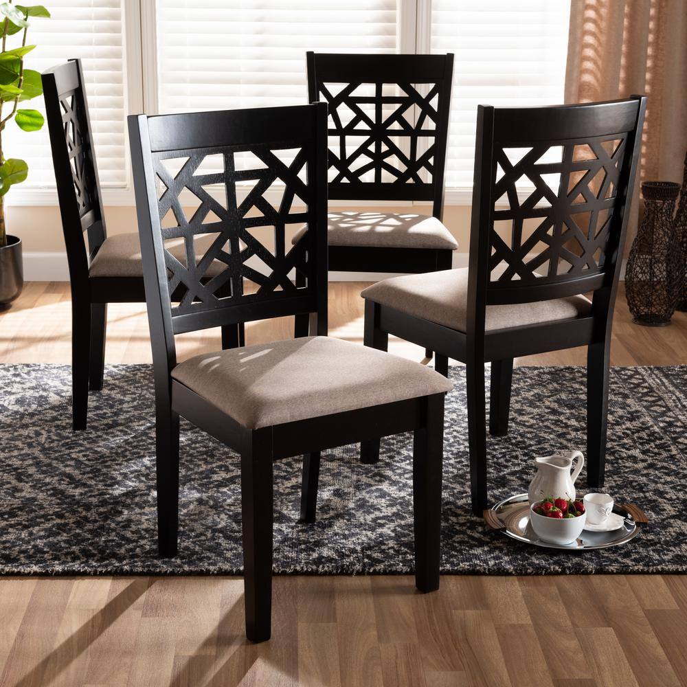 Baxton Studio Jackson Sand and Espresso Brown Fabric Dining Chair (Set of 4) 166-10764-HD