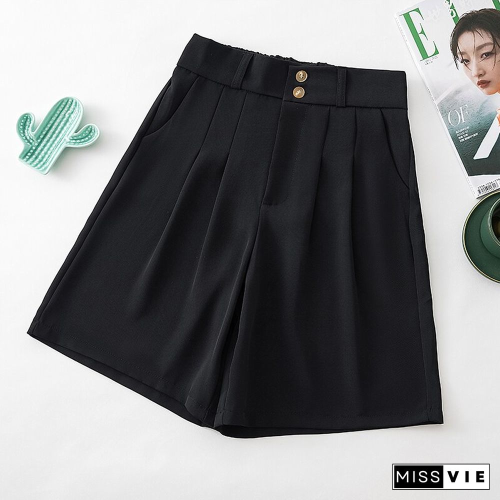 Fashion High Waist Solid Suit Shorts Summer Loose Casual Korean Woman Pants Elegant Elastic All-match Shorts For Lady Office New