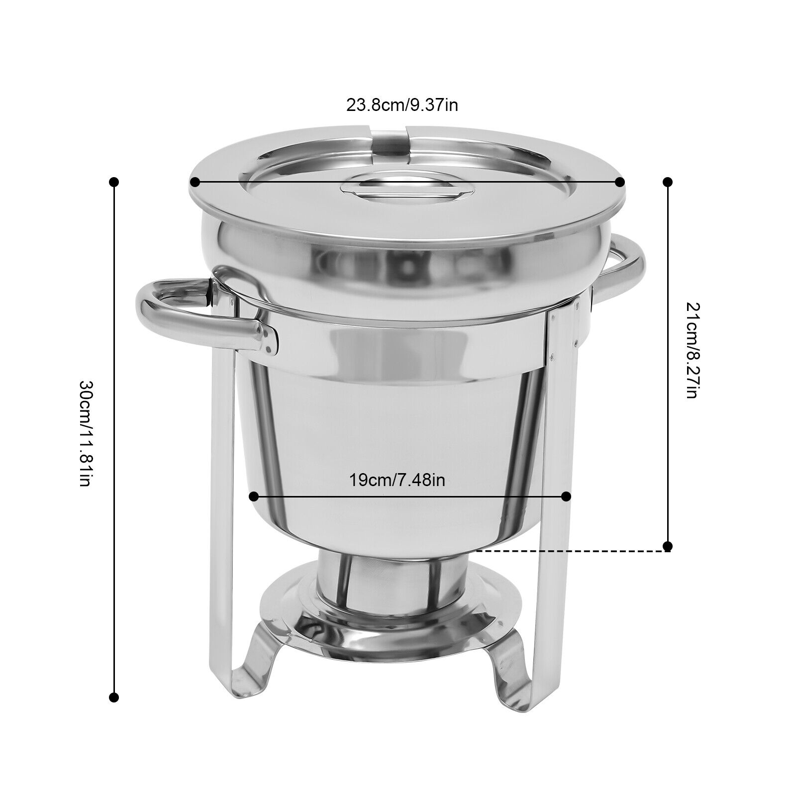 FETCOI 7L Round Soup Chafer Catering Chafing Dish Food Pan Warmer Stainless Steel