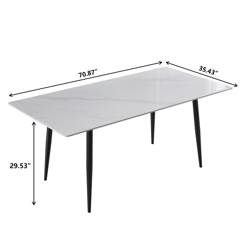 Modern White Slate Dining Table Rectangular Tabletop with Steel Legs for Kitchen and Dining Room