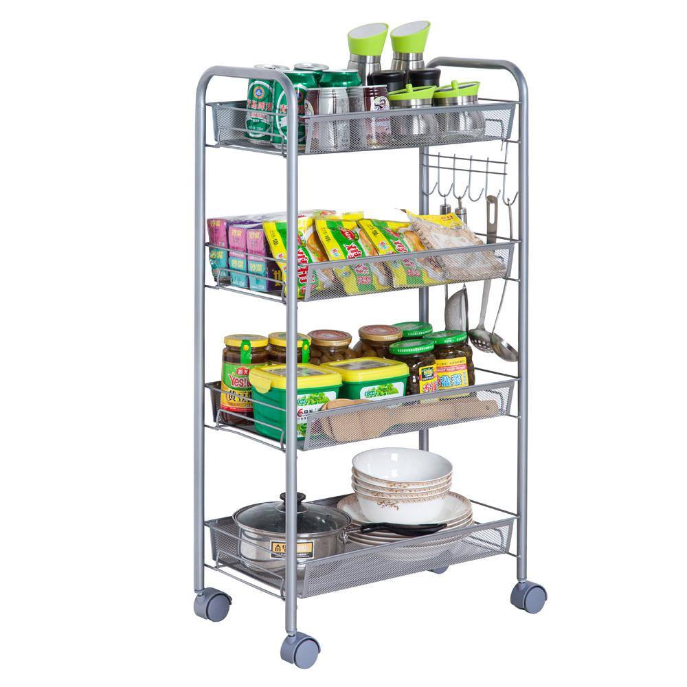 Karl home Multi-Functional Steel Removable 4-Wheeled Storage Cart in Silver 302589548257