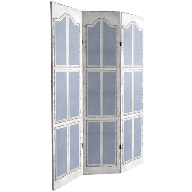 Double Sided Shutters Canvas Room Divider Blue Oriental Furniture