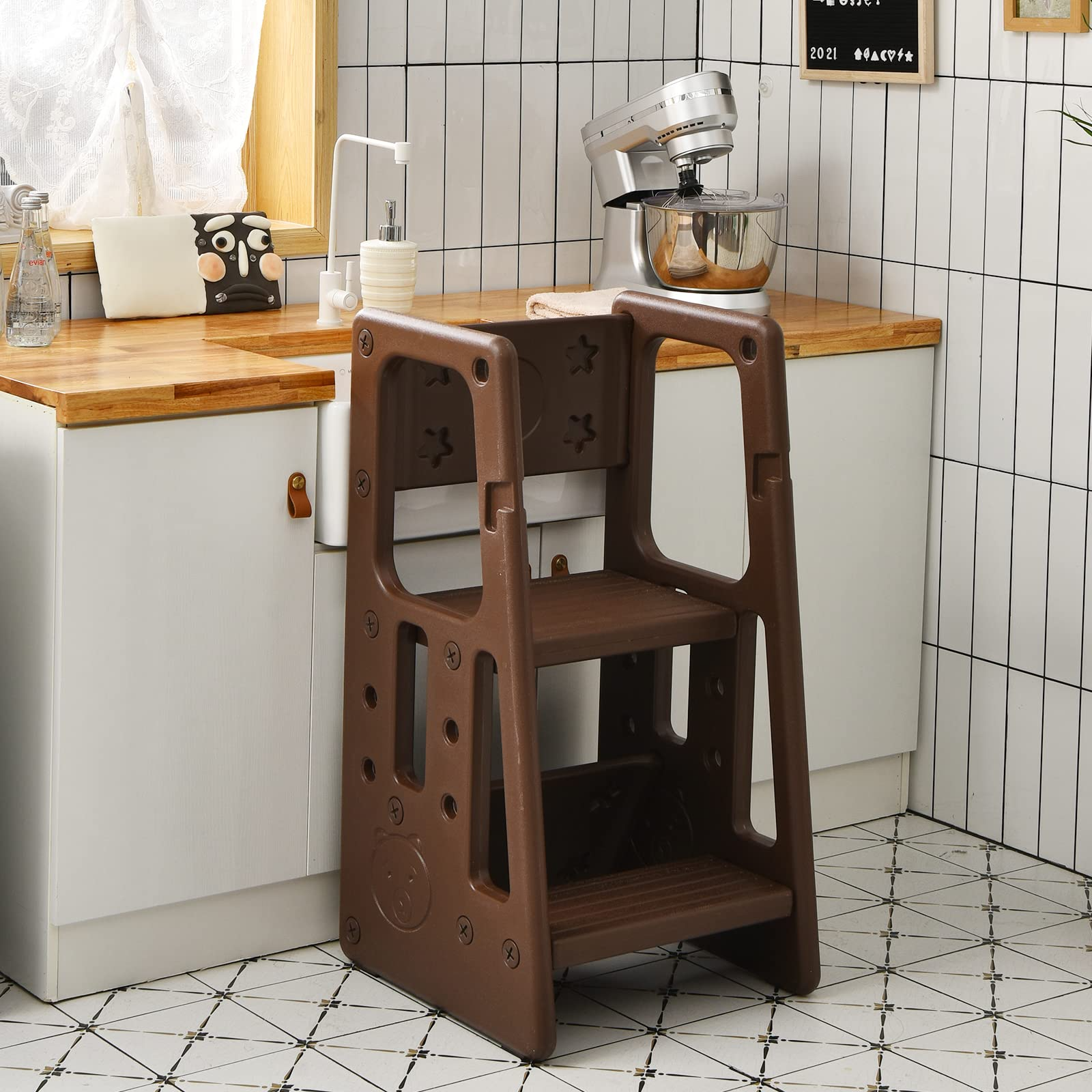 Costzon Kids Kitchen Step Stool with Double Safety Rails