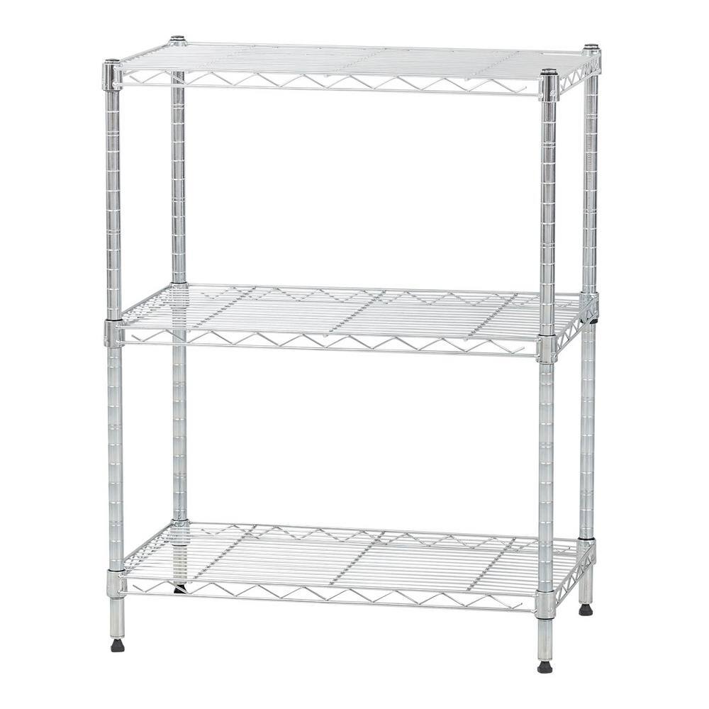 IRIS Chrome 3- Tier Metal Wire Garage Storage Shelving Unit 24- in. W x 30- in. H x 14- in. D 596035