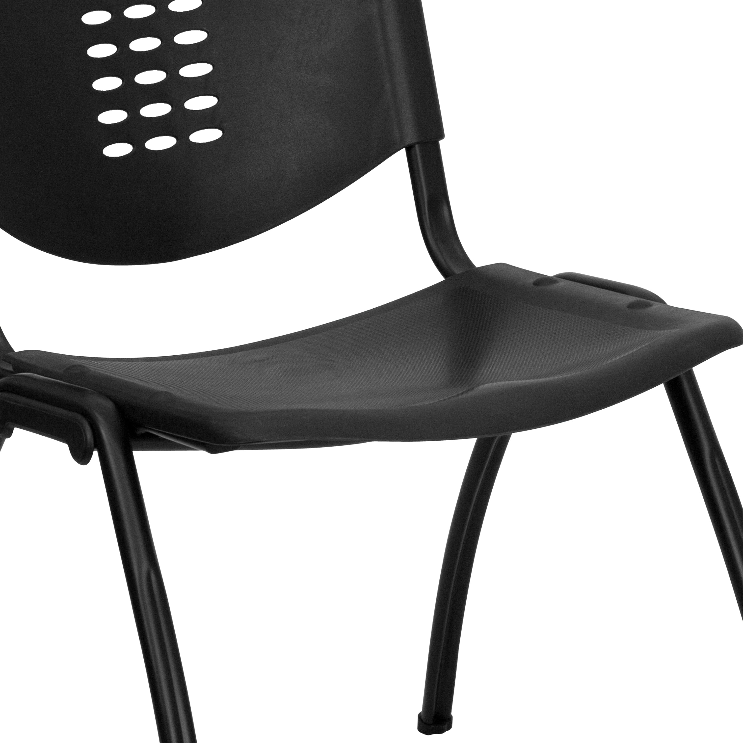 Flash Furniture HERCULES Series 880 lb. Capacity Black Plastic Stack Chair with Oval Cutout Back and Black Frame