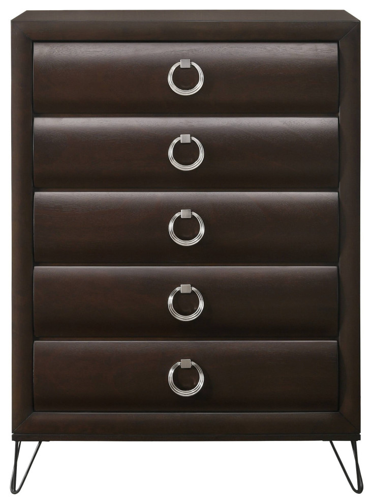 Benzara BM218513 5 Drawer Chest with Metal Ring Handles and Hairpin Legs  Brown   Midcentury   Accent Chests And Cabinets   by Uber Bazaar  Houzz