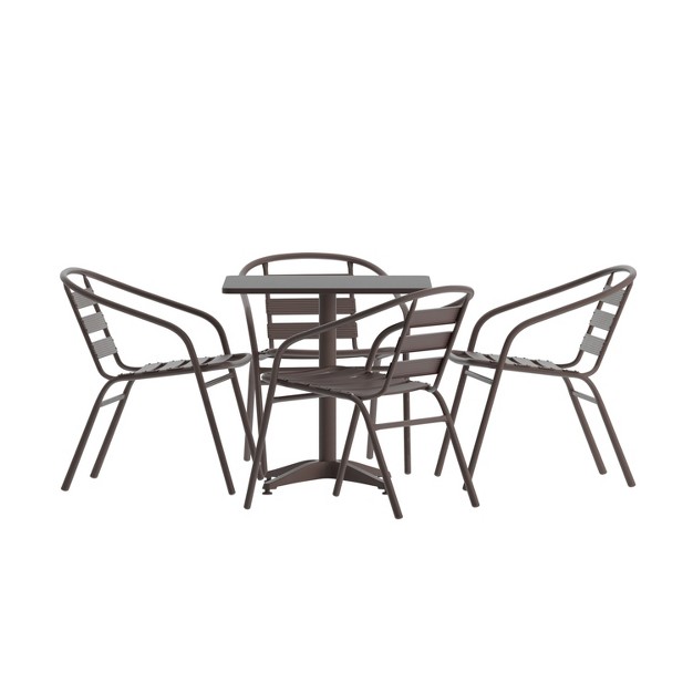 Flash Furniture Lila 27 5 x27 x27 Square Aluminum Indoor outdoor Table Set With 4 Slat Back Chairs