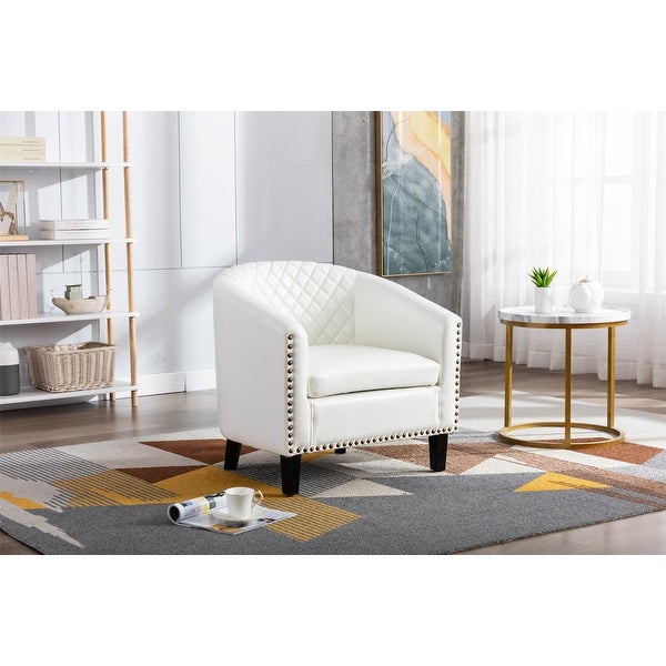 Accent Barrel Chair Living Room Chair with Nailheads and Solid Wood Legs white Pu Leather