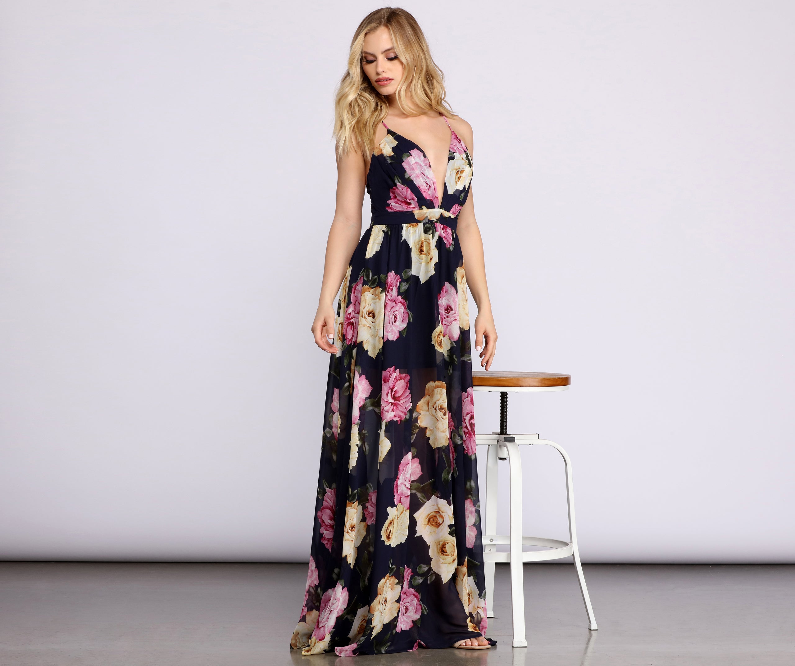 Malie Formal Floral Chiffon Dress