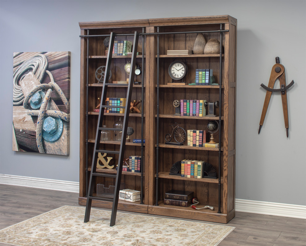 8  x27Tall Bookcase Wall With Ladder  Storage Organizer  Brown   Industrial   Bookcases   by Martin Furniture  Houzz