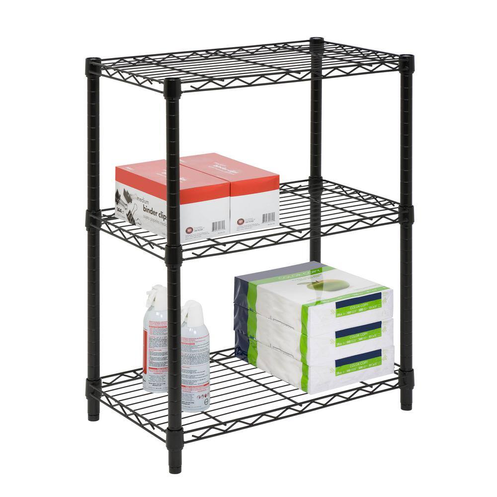 Honey-Can-Do Black 3-Tier Heavy Duty Steel Wire Shelving Unit (24 in. W x 30 in. H x 14 in. D) SHF-01905