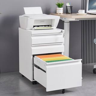 URTR White 3-Drawer Mobile File Cabinet Under Desk Metal Rolling Filing Cabinet with Lock for LegalLetterA4 File T-02023-4