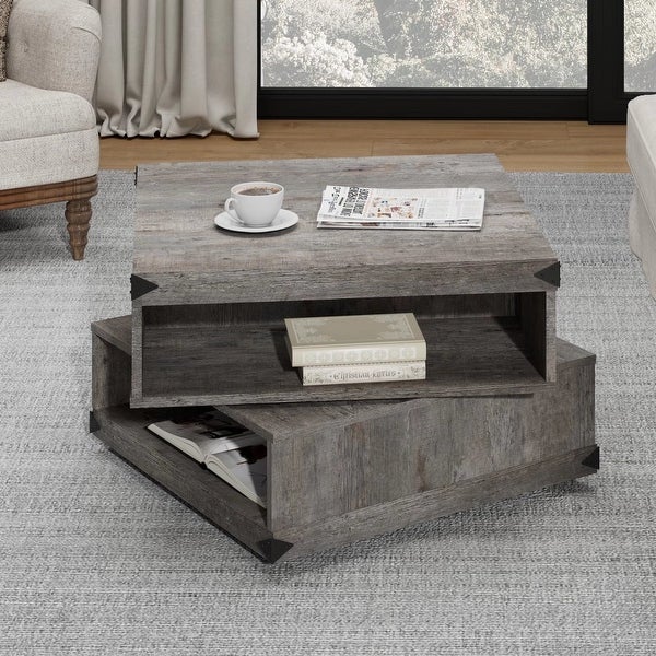 Square Coffee Table with Rotating Tabletop， Accent Center Table