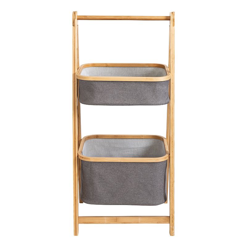 Small Bamboo and Canvas 2-Tier Collapsible A-Frame Shelving Unit