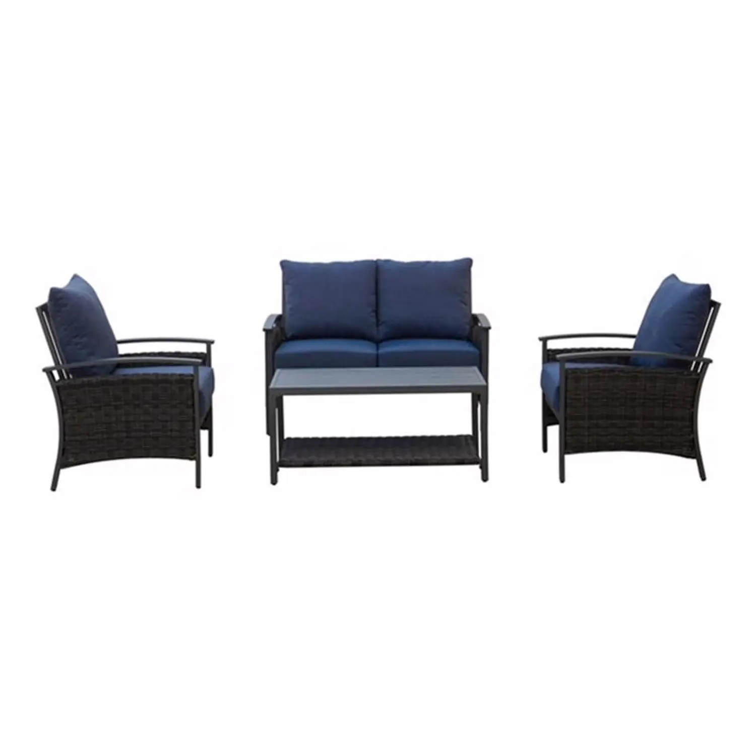 Davenport Brown Aluminum Frame Conversation Chair Set Blue