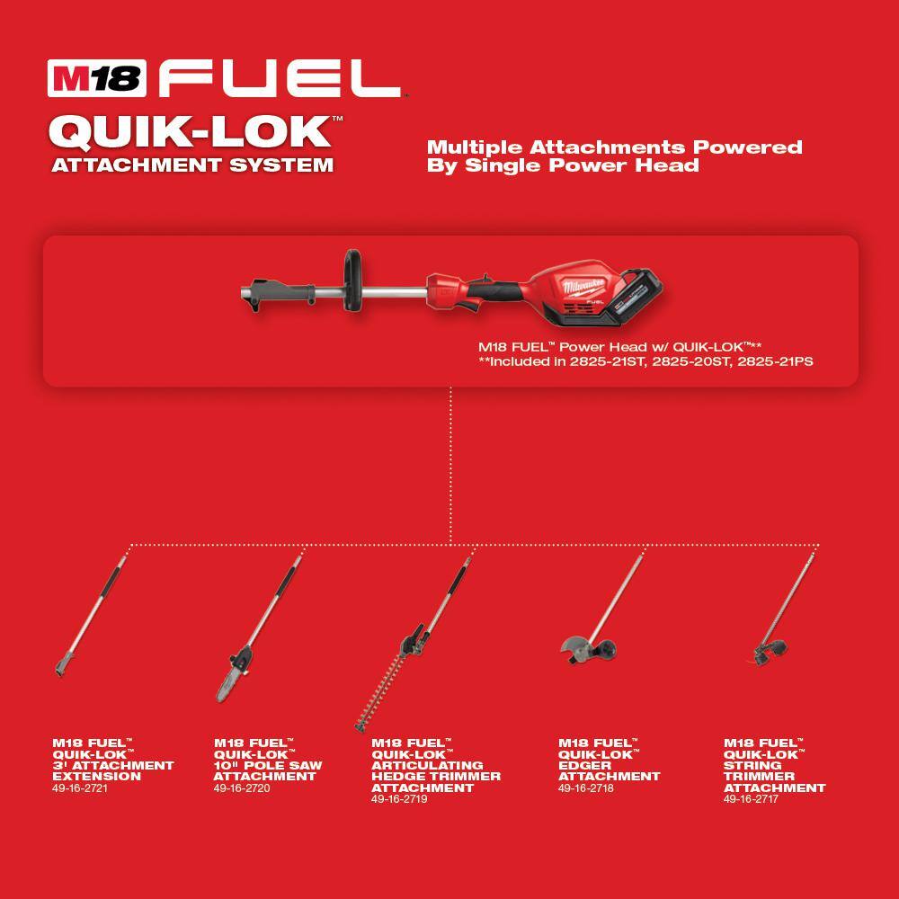 MW M18 FUEL QUIK-LOK 10 in. Pole Saw and Edger and Articulating Hedge Trimmer and 3 ft. Extension Attachments Set 49-16-2718-49-16-2719-49-16-2720-49-16-2