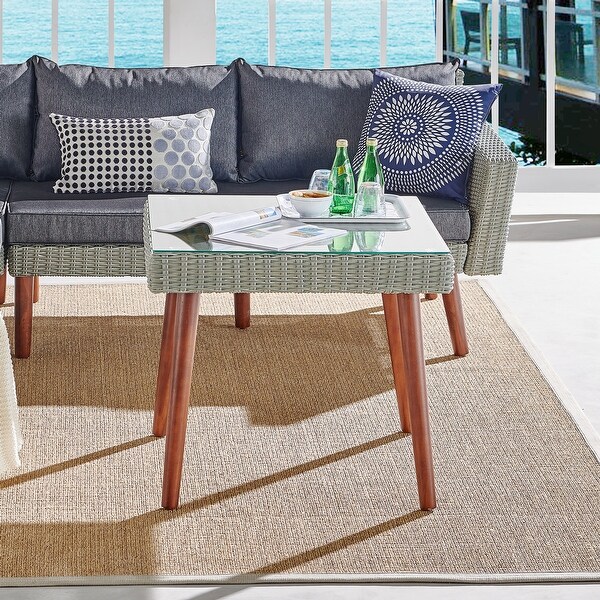 Bayden Grey Outdoor Wicker Tall Glass Top Cocktail Table by Havenside Home