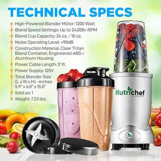 NutriChef 24 oz. Single Speed Silver Blender NCBL12