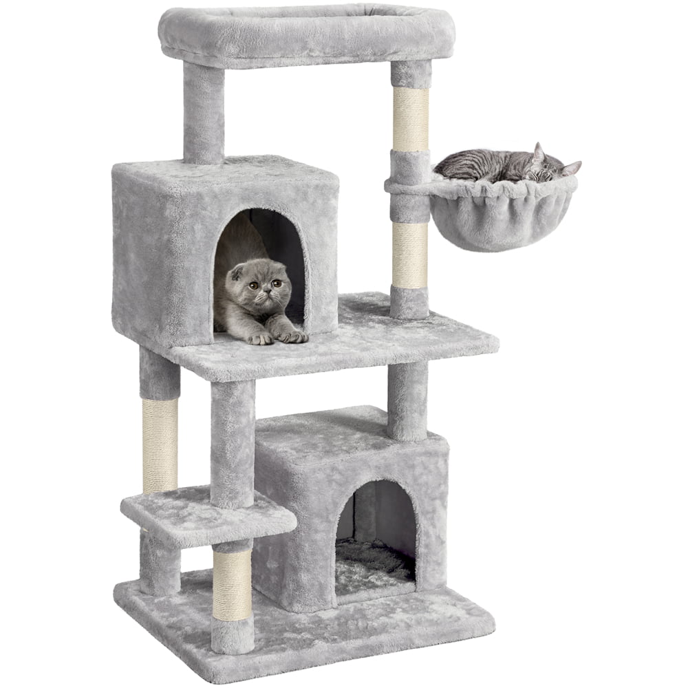 Easyfashion Multi-Level Cat Tree Cat Condo with Top Perch， Light Gray