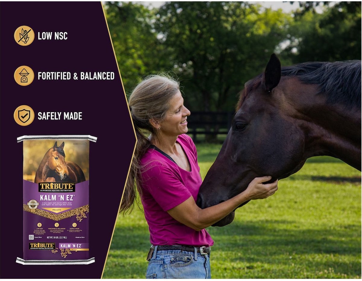 Tribute Equine Nutrition Kalm N' EZ Pellet Low-NSC， Molasses-Free Horse Feed