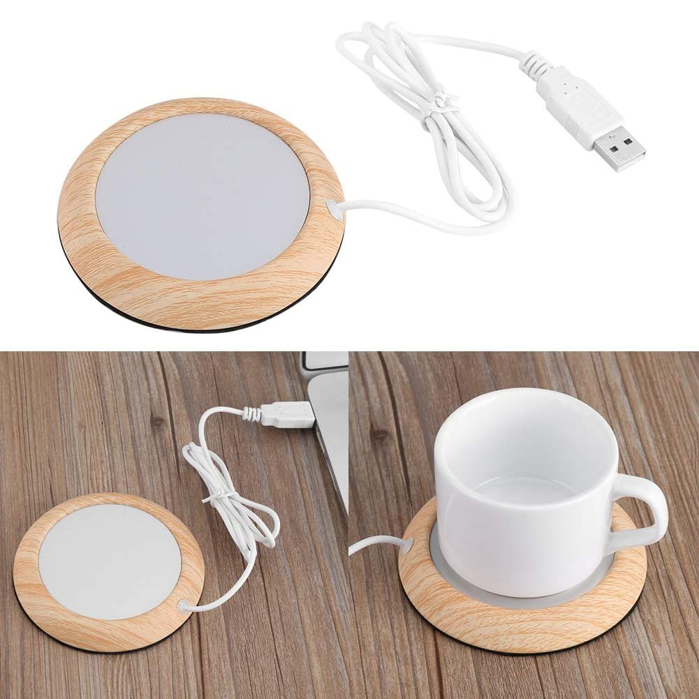 Greensen Cup Warmer，USB Wood Grain Cup Warmer Heat Beverage Mug Mat Office Tea Coffee Heater Pad，Cup Warmer Mat