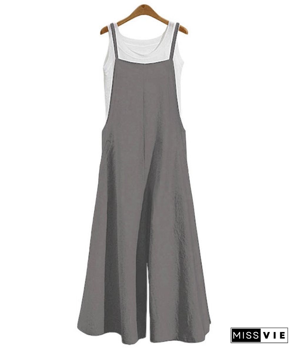 Women's Loose Conjoined Wide Leg Pants Casual Jumpsuit Linen