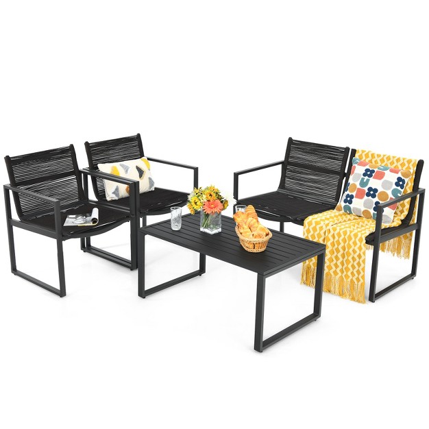 Tangkula 4 Pcs Patio Furniture Sofa Set Loveseat Coffee Table For Backyard Balcony amp Poolside