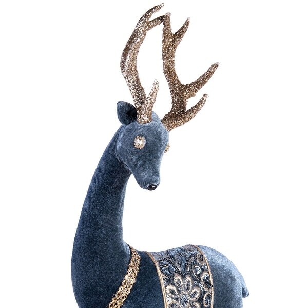 24 Large Blue and Gold Deer Christmas Figurine Decoration