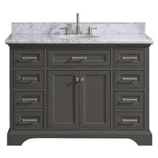 Home Decorators Collection Windlowe 49 in. W x 22 in. D x 35 in. H Bath Vanity in Gray with Carrara Marble Vanity Top in White with White Sink 15101-VS49C-GR