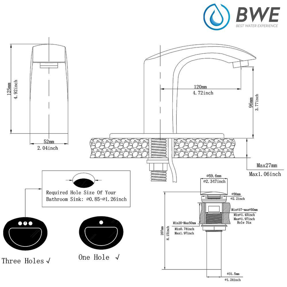 BWE Automatic Sensor Touchless Bathroom Sink Faucet With Deck Plate  Pop Up Drain In Polished Chrome A-918106-C-2