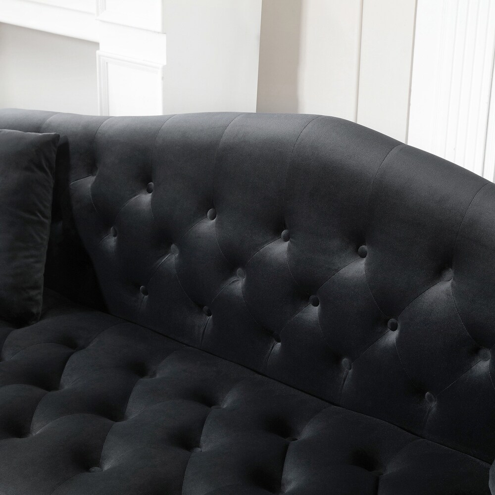 Velvet Chesterfield Sofa Set with Button Tufting