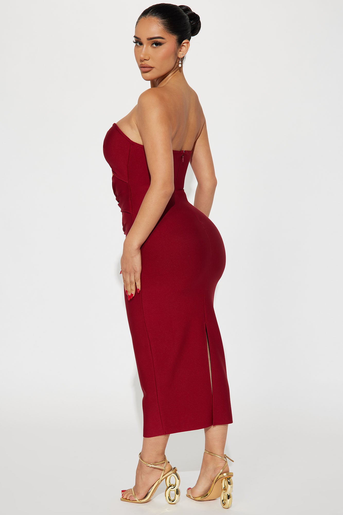 Bec Bandage Midi Dress - Burgundy