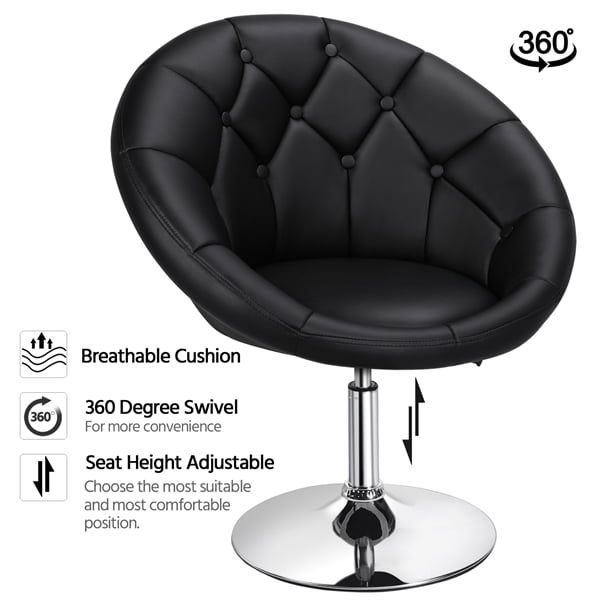 Ember Interiors Modern Tufted Barrel Swivel Accent Chair， Black Faux Leather