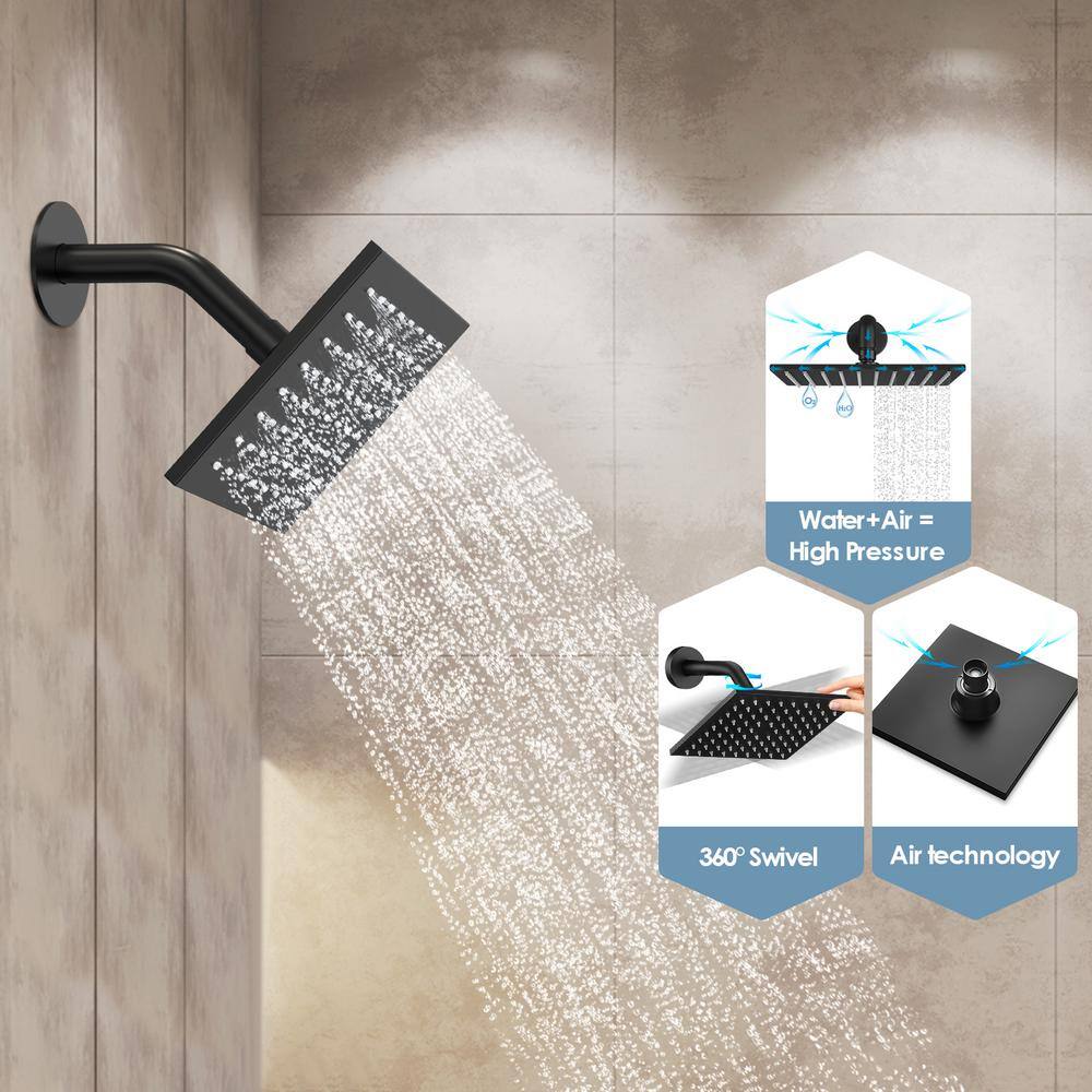 CRANACH Triple Handle 7-Spray Patterns 12 in. Ceiling Mount Rainfall Shower Faucet 2.5 GPM with High Pressure in Matte Black SRSFS1007-BK12