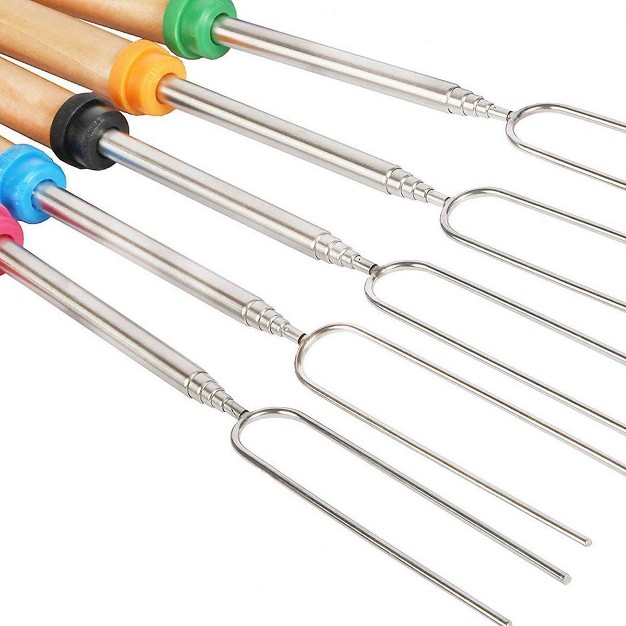 Cheer Collection Campfire Roasting Kit 32 inch Extendable Fork Set With Storage Bag set Of 8